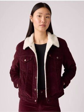 Levi's Women’s Burgundy Corduroy Jacket with White Sherpa Trim